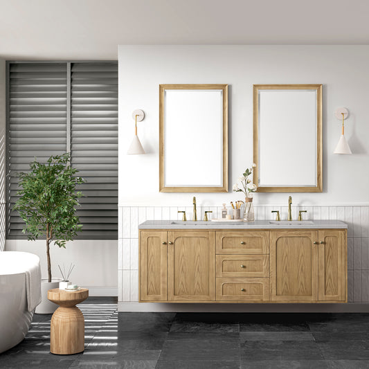 Laurent 72" Double Vanity, Light Natural Oak w/ 3 CM Eternal Serena Top