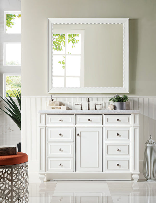 Bristol 48 Single Vanity, Bright White w/ 3 CM Carrara Marble Top