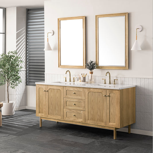 Laurent 72" Double Vanity, Light Natural Oak w/ 3 CM Arctic Fall Top