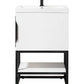 Columbia 24" Single Vanity, Glossy White, Matte Black w/ White Glossy Composite Stone Top