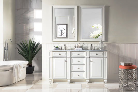 Bristol 60" Double Vanity, Bright White w/ 3 CM Carrara Marble Top