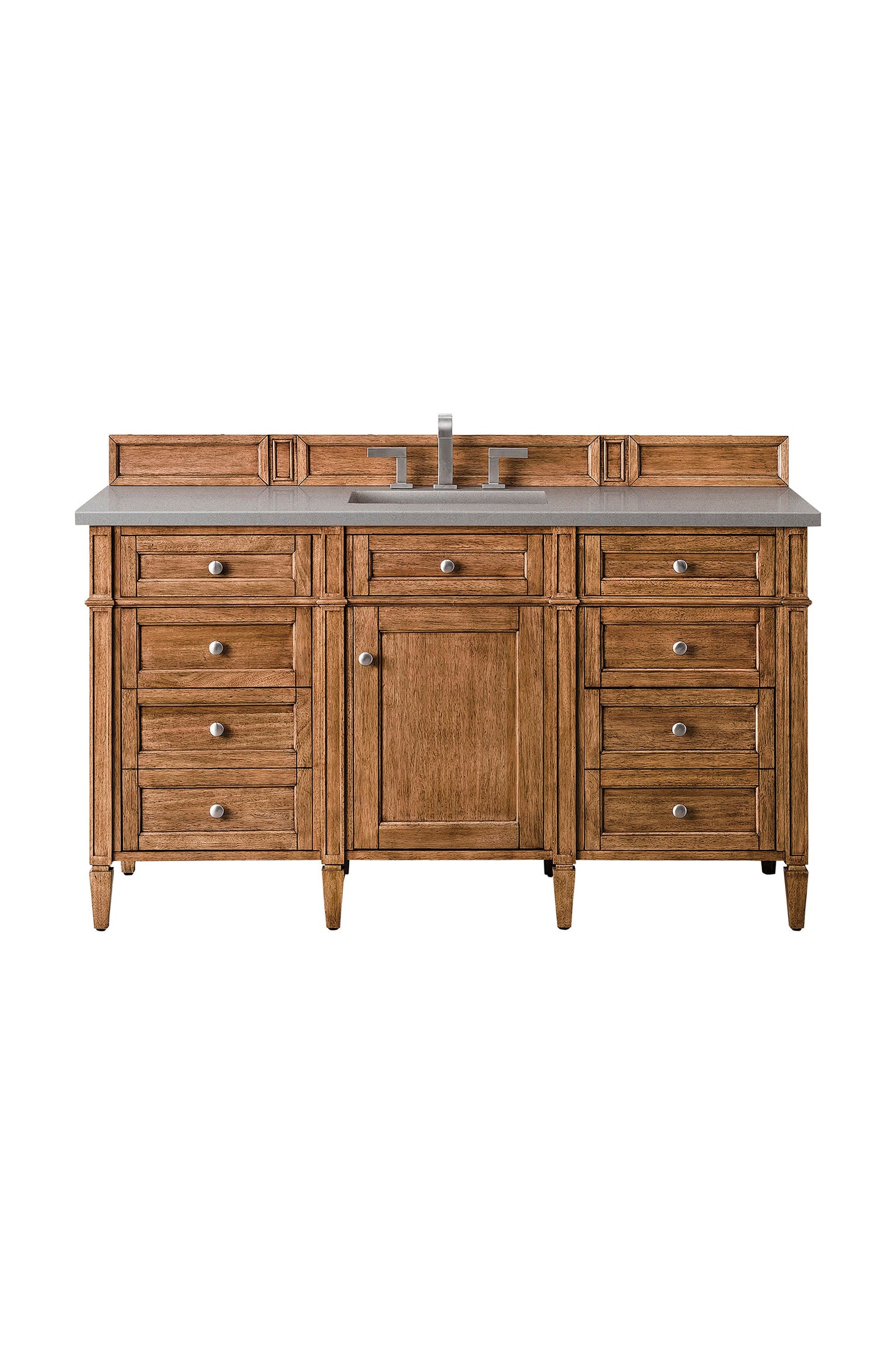 Brittany 60" Single Vanity, Saddle Brown w/ 3 CM Grey Expo Quartz Top