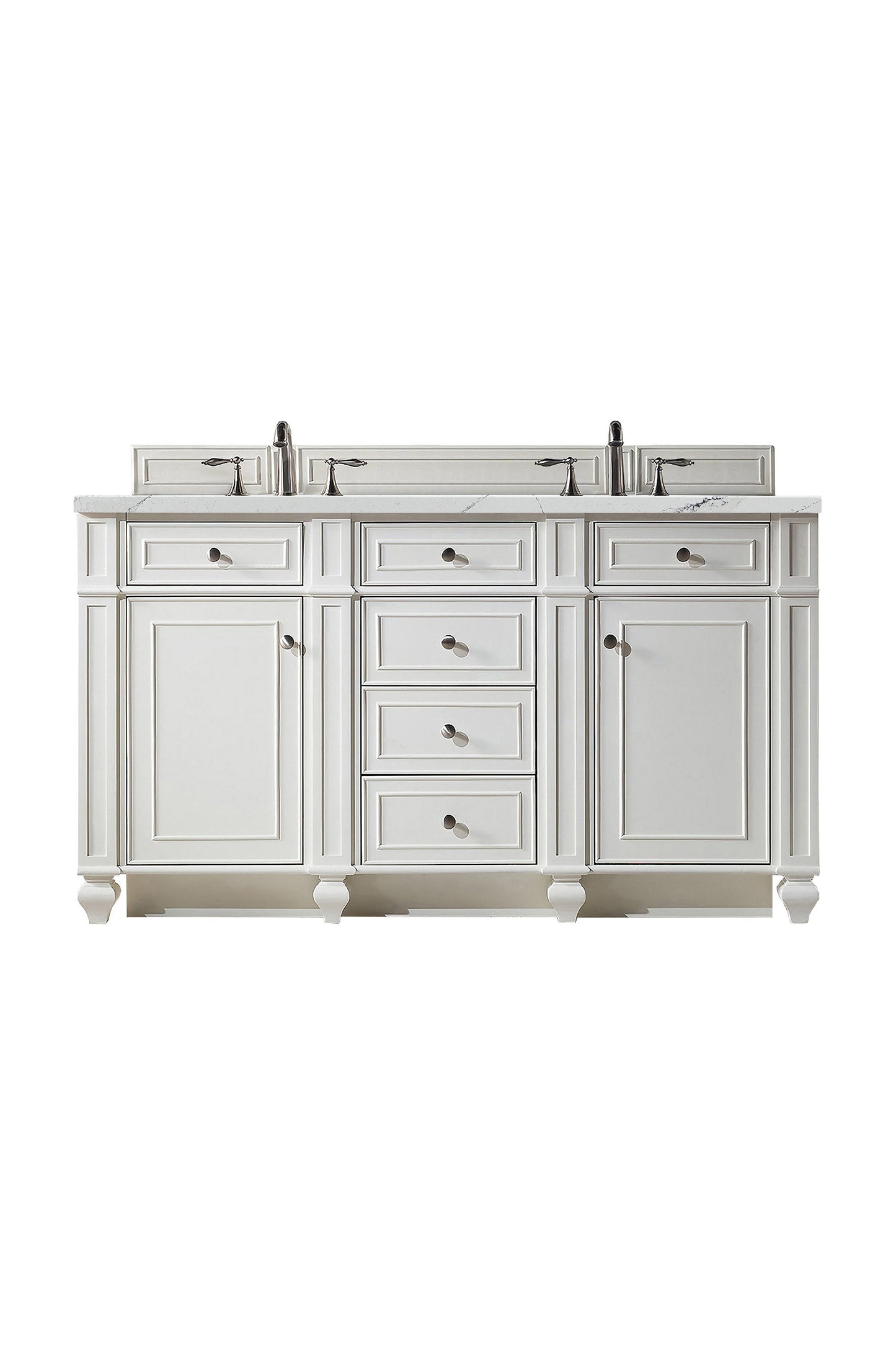 Bristol 60" Double Vanity, Bright White w/ 3 CM Ethereal Noctis Quartz Top