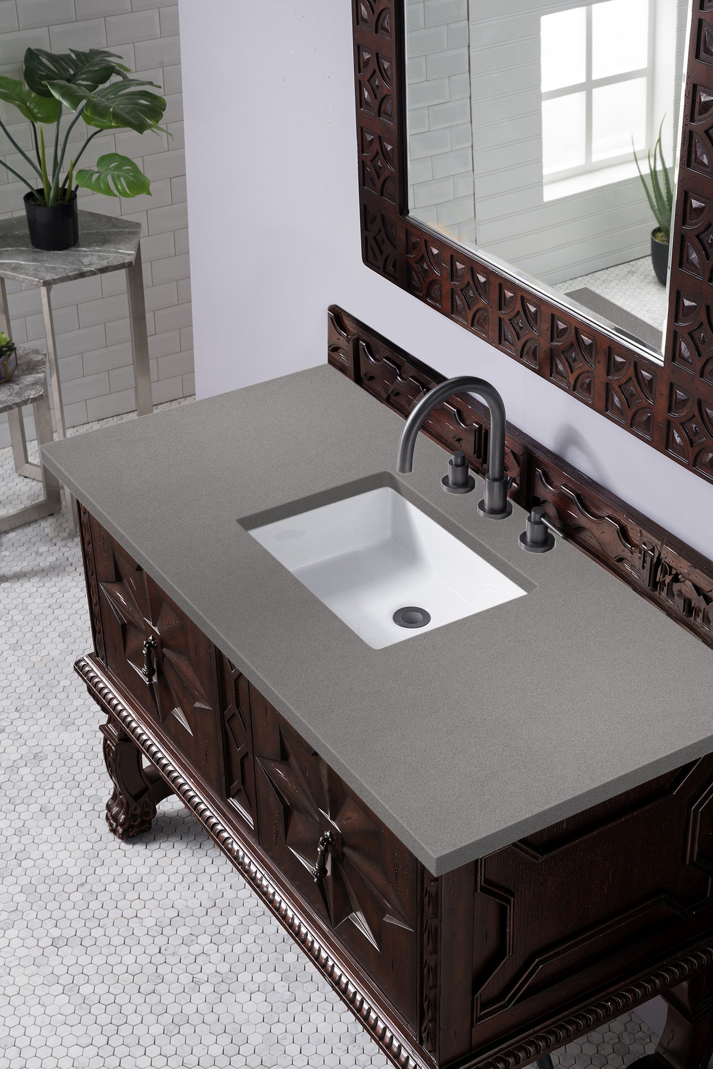 Balmoral 48" Single Vanity, Antique Walnut w/ 3 CM Grey Expo Quartz Top