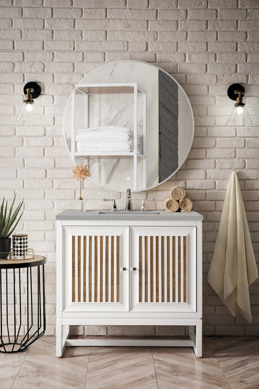 Athens 36" Single Vanity, Glossy White w/ 3 CM Eternal Serena Top