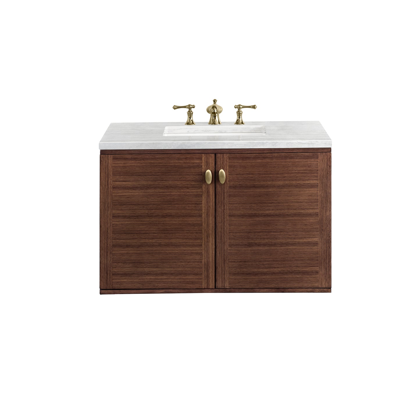 Amberly 36" Single Vanity, Mid-Century Walnut w/ 3 CM Arctic Fall Top