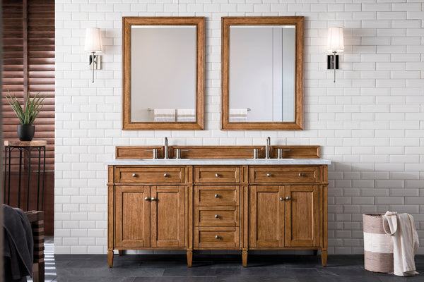 Brittany 72 Double Vanity, Saddle Brown w/ 3 CM Arctic Fall Solid Surface Top