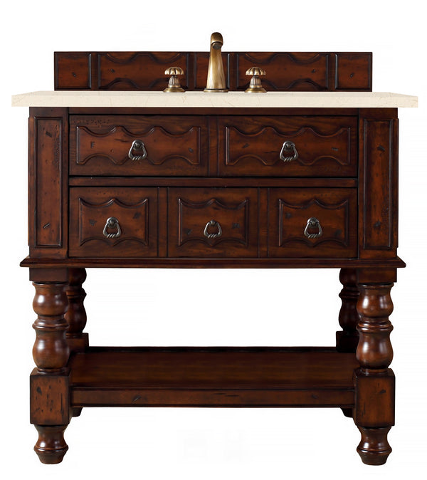 Castilian 36 Single Vanity, Aged Cognac w/ 3 CM Eternal Marfil Quartz Top