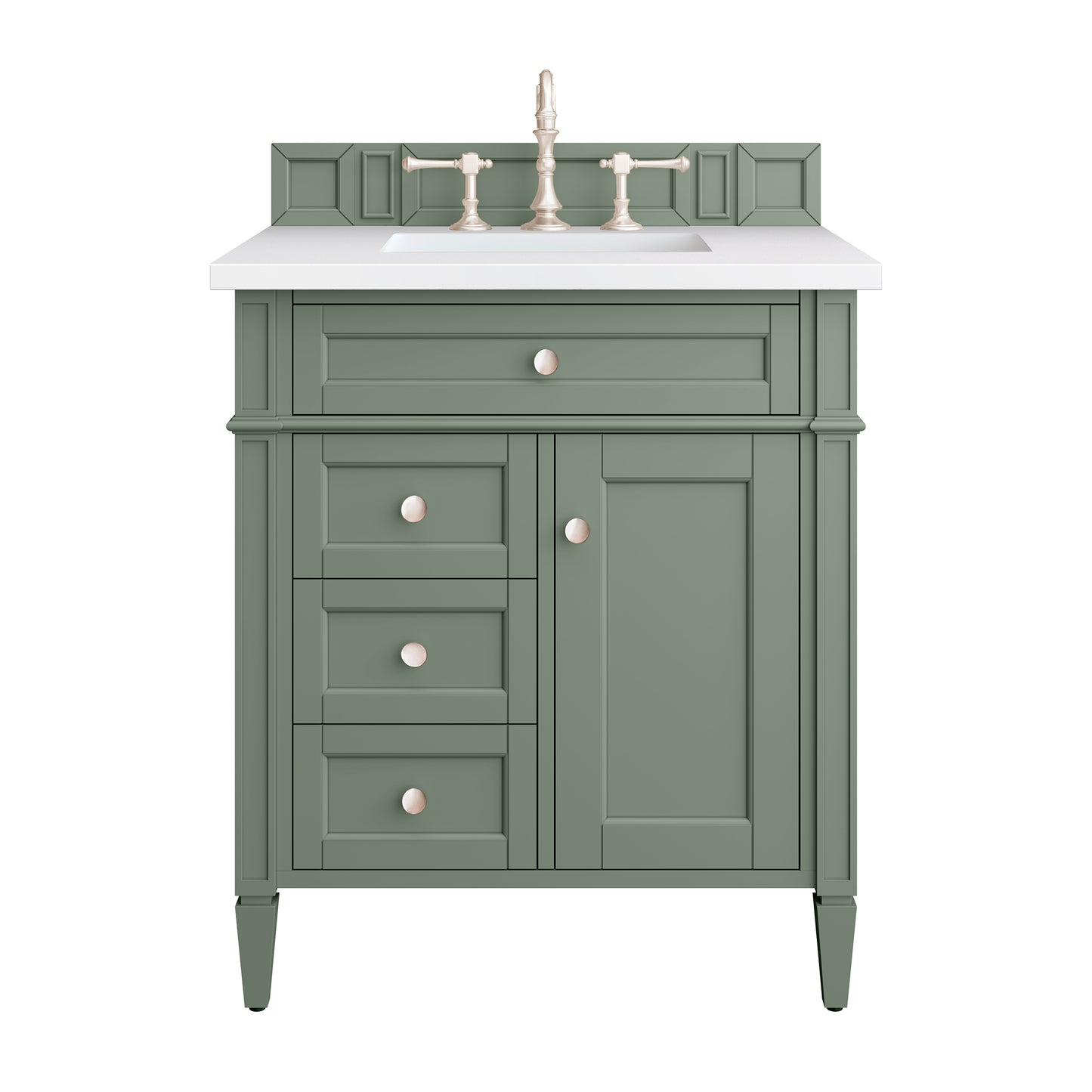 Brittany 30" Single Vanity, Smokey Celadon w/ 3 CM White Zeus Top