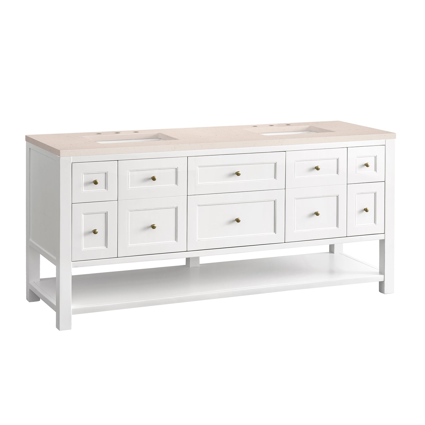 Breckenridge 72" Double Vanity, Bright White w/ 3 CM Eternal Marfil Top