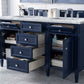 Brittany 60" Double Vanity, Victory Blue w/ 3 CM Carrara Marble Top