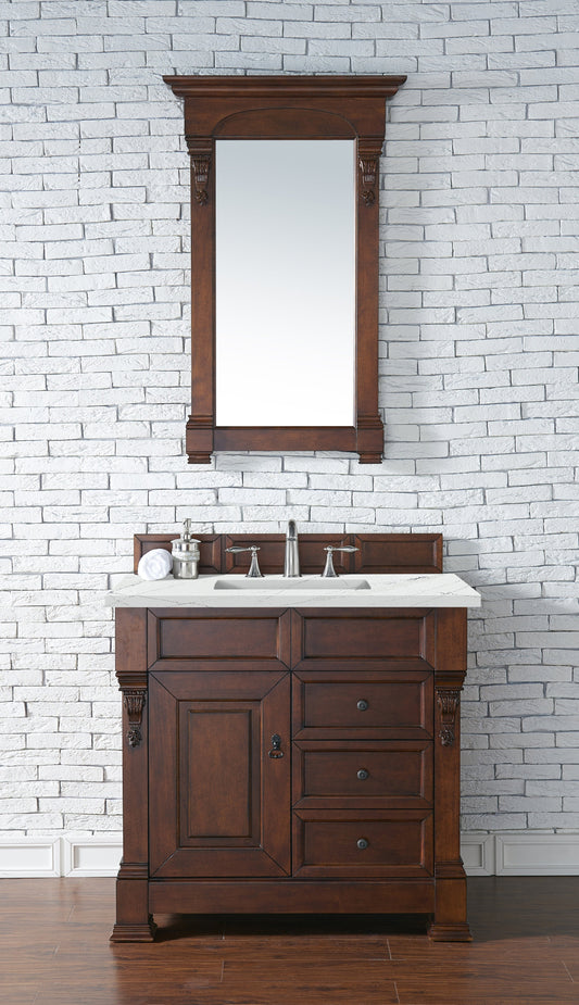 Brookfield 36" Single Vanity, Warm Cherry w/ 3 CM Ethereal Noctis Quartz Top