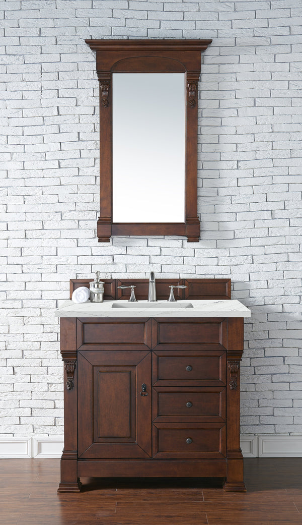 Brookfield 36 Single Vanity, Warm Cherry w/ 3 CM Ethereal Noctis Quartz Top