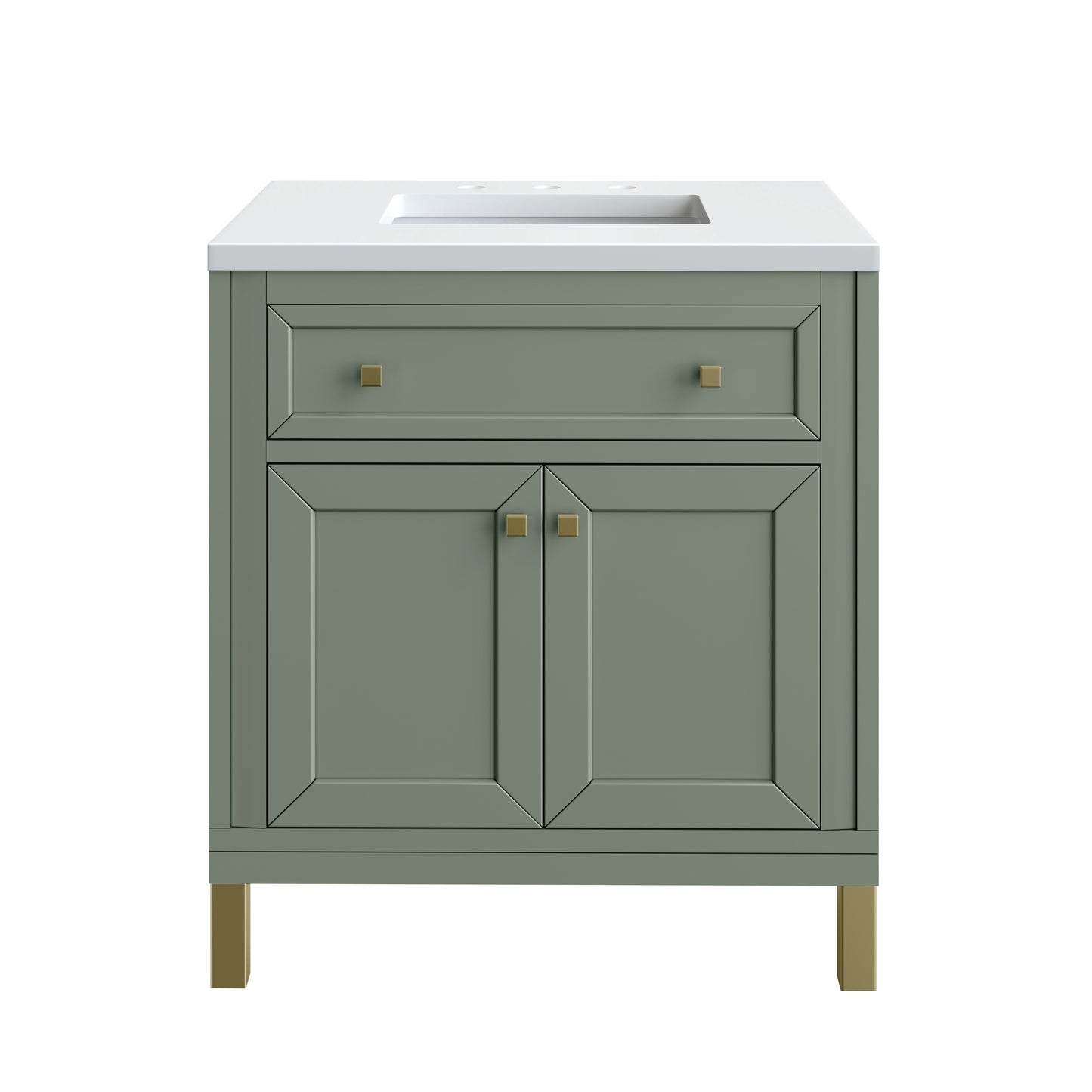 Chicago 30" Single Vanity, Smokey Celadon w/ 3 CM White Zeus Top