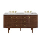 Amberly 60" Double Vanity, Mid-Century Walnut w/ 3 CM Eternal Serena Top