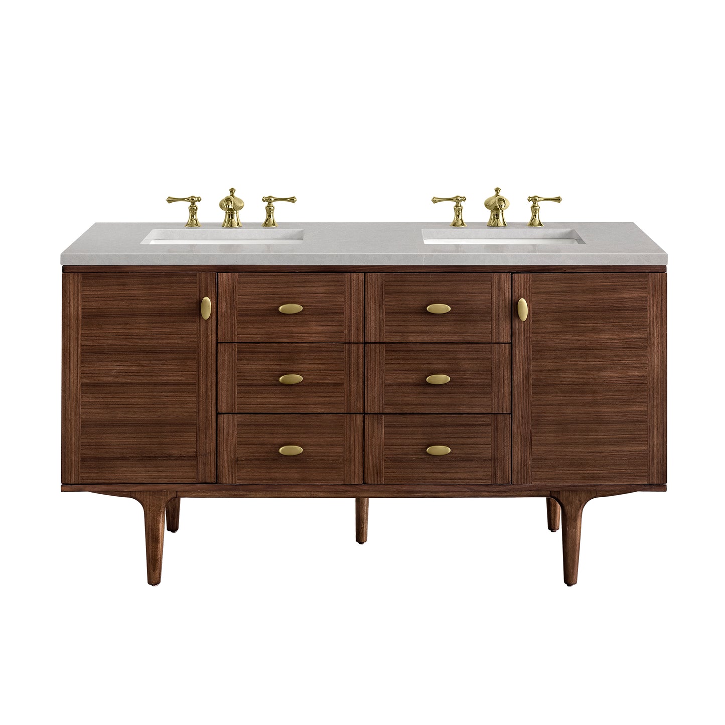 Amberly 60" Double Vanity, Mid-Century Walnut w/ 3 CM Eternal Serena Top