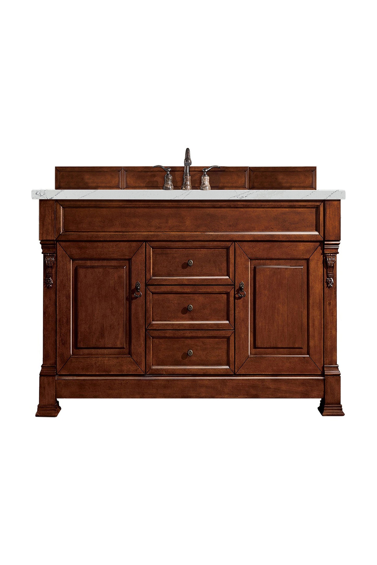 Brookfield 60" Single Vanity, Warm Cherry w/ 3 CM Ethereal Noctis Quartz Top