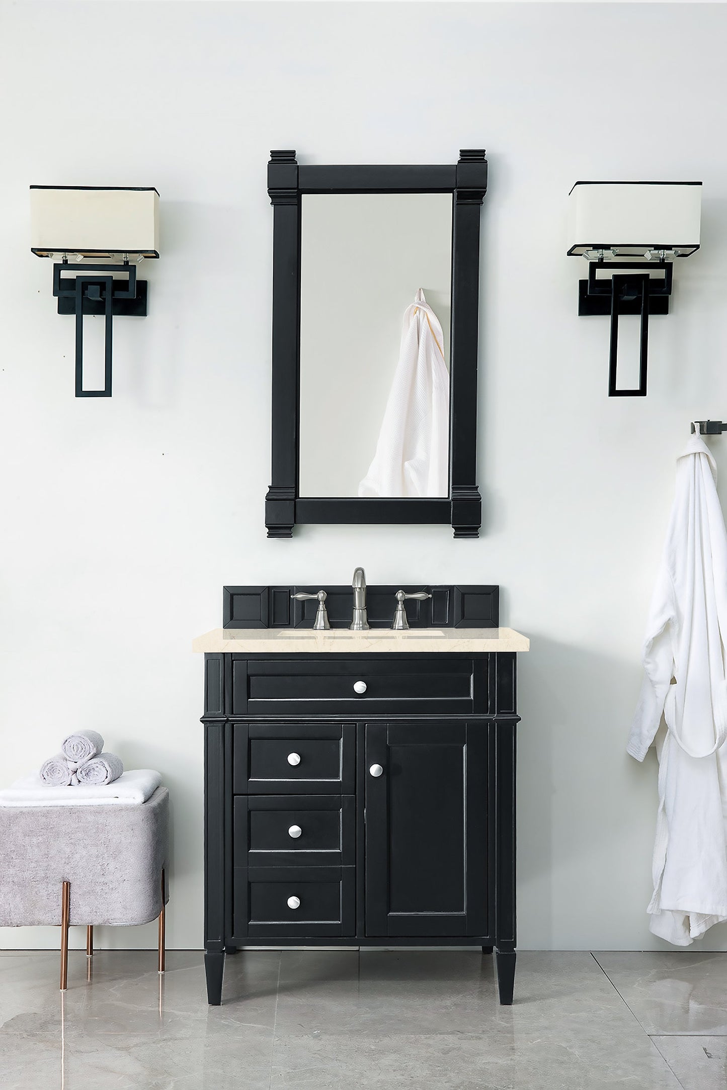 Brittany 30" Single Vanity, Black Onyx, w/ 3 CM Eternal Marfil Quartz Top