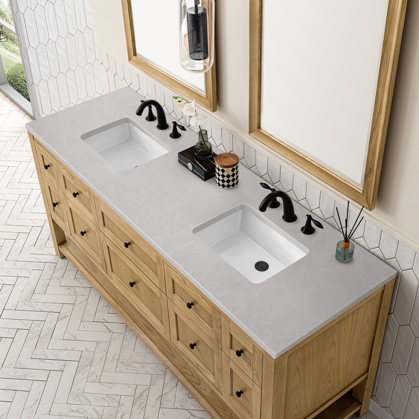 Breckenridge 72" Double Vanity, Light Natural Oak w/ 3 CM Eternal Serena Top