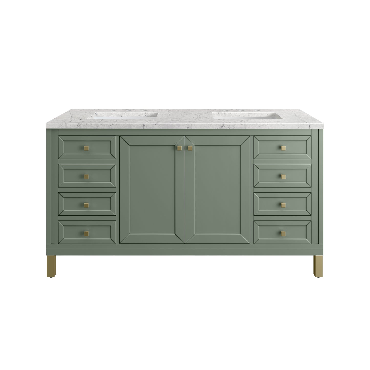 Chicago 60" Double Vanity, Smokey Celadon w/ 3 CM Eternal Jasmine Pearl Top