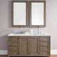 Chicago 60" Double Vanity, Whitewashed Walnut w/ 3 CM Ethereal Noctis Quartz Top