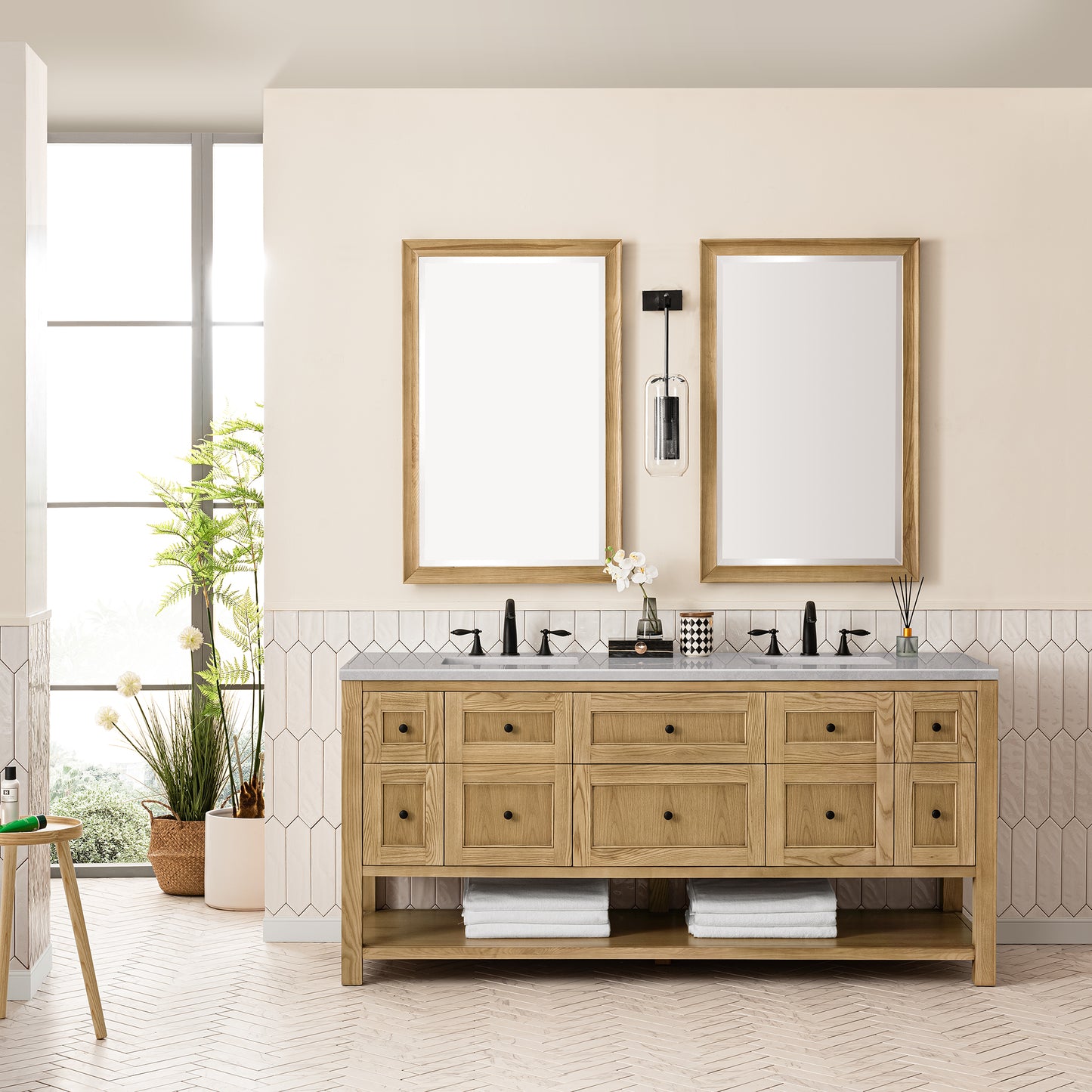 Breckenridge 72" Double Vanity, Light Natural Oak w/ 3 CM Eternal Serena Top