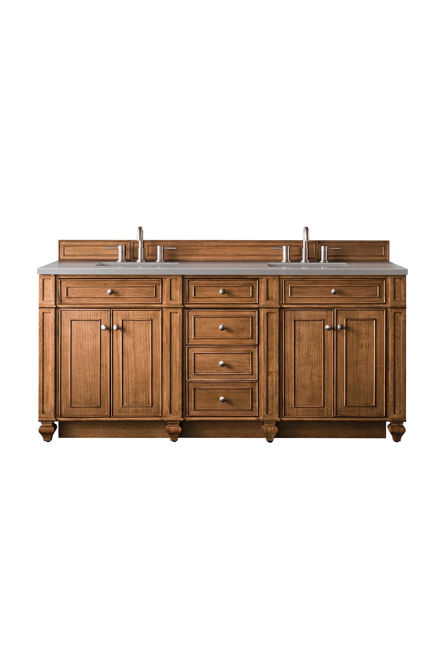 Bristol 72" Double Vanity, Saddle Brown w/ 3 CM Grey Expo Quartz Top