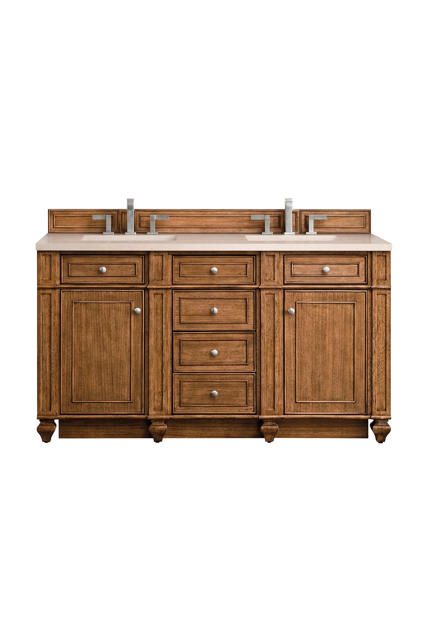 Bristol 60" Double Vanity, Saddle Brown w/ 3 CM Eternal Marfil Quartz Top