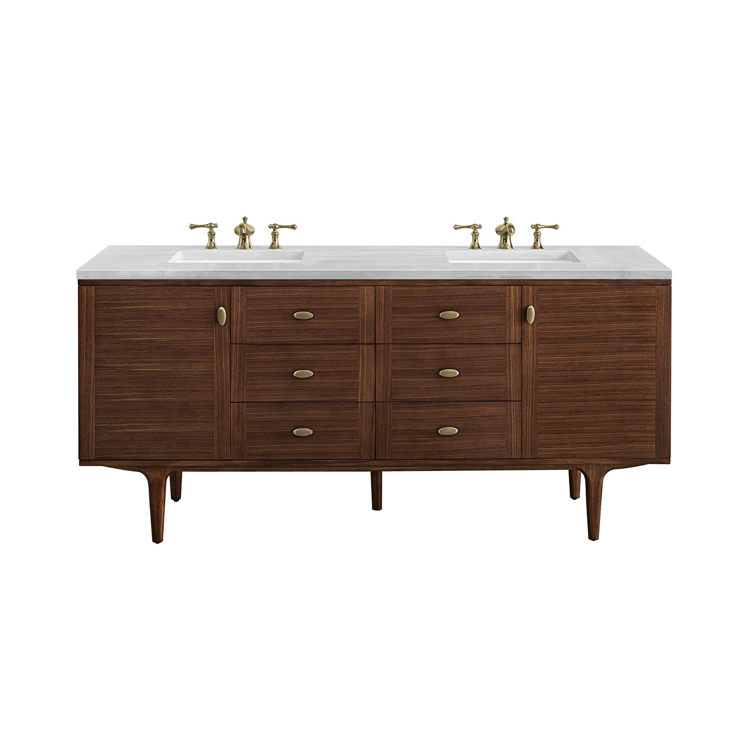 Amberly 72" Double Vanity, Mid-Century Walnut w/ 3 CM Arctic Fall Top