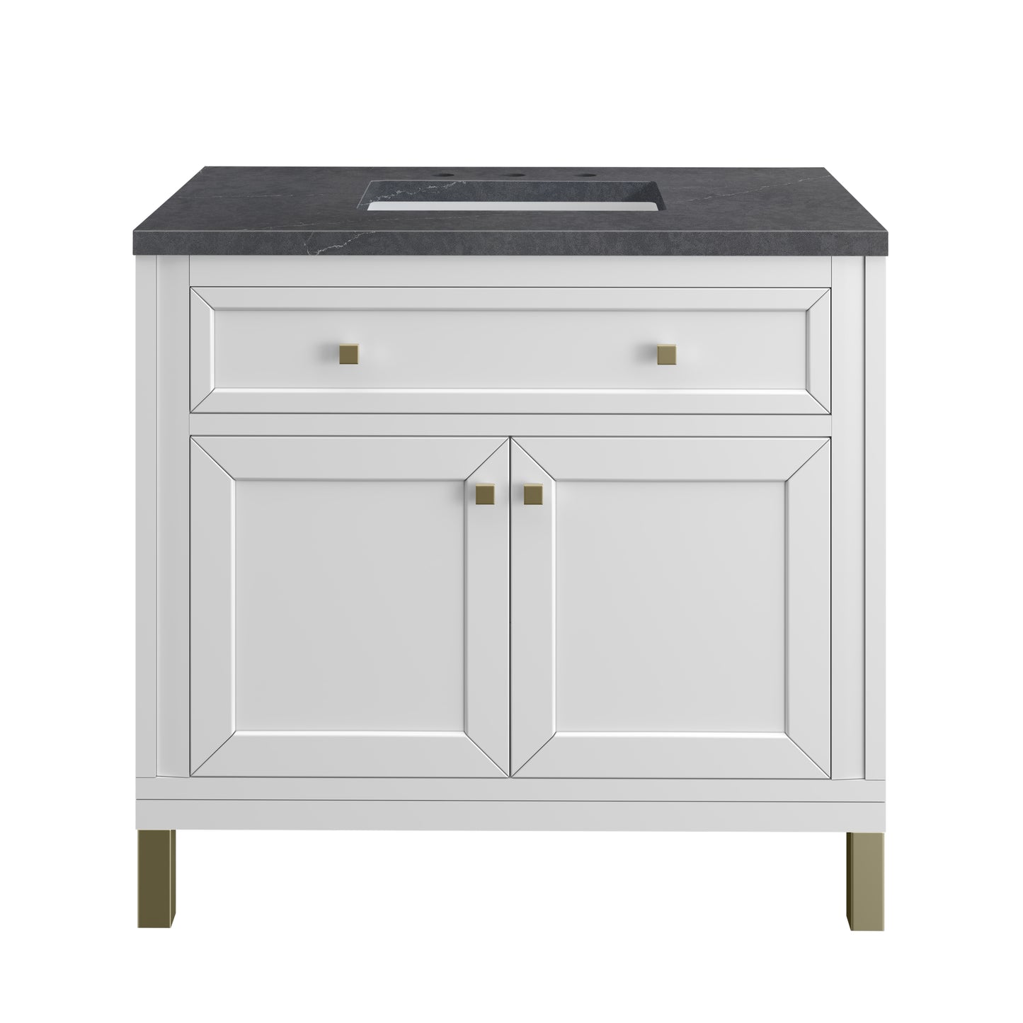 Chicago 36" Single Vanity, Glossy White w/ 3 CM Charcoal Soapstone Top