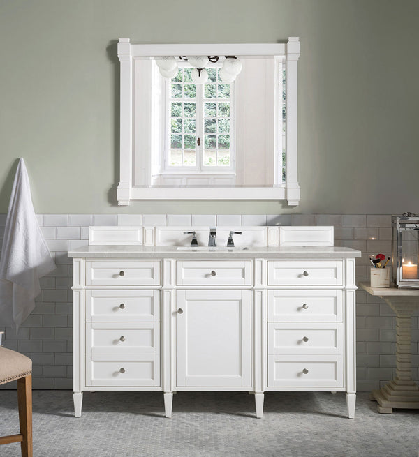 Brittany 60 Single Vanity, Bright White w/ 3 CM Eternal Serena Quartz Top