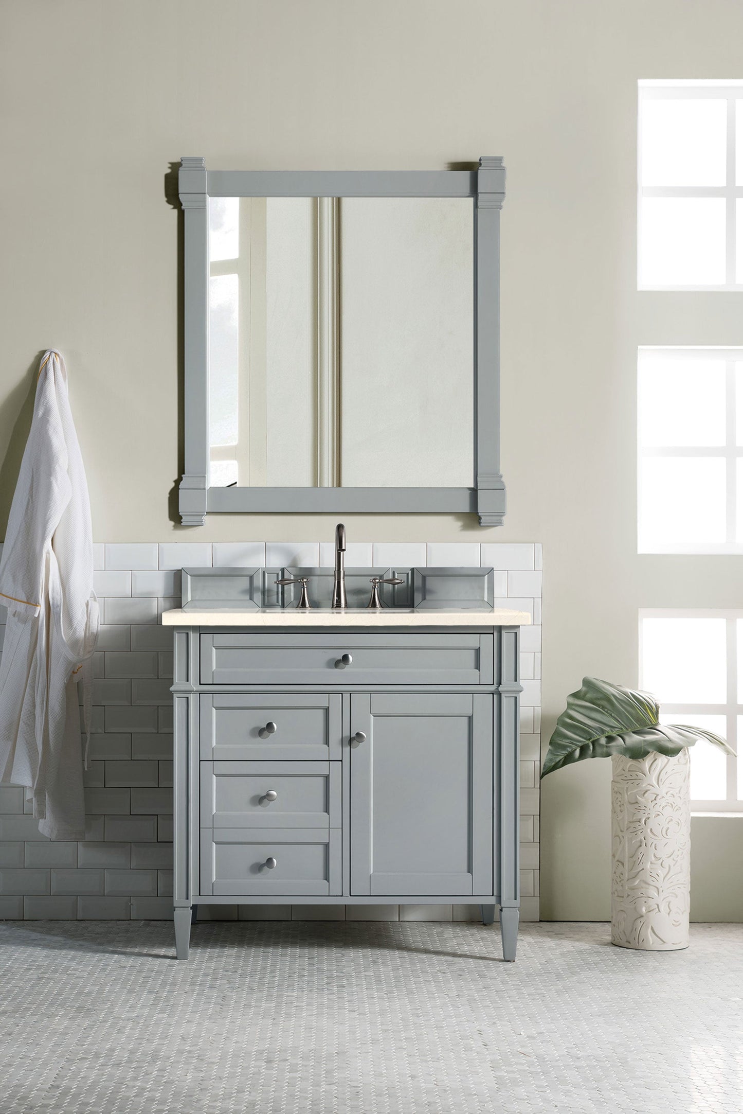 Brittany 36" Single Vanity, Urban Gray w/ 3 CM Eternal Marfil Quartz Top