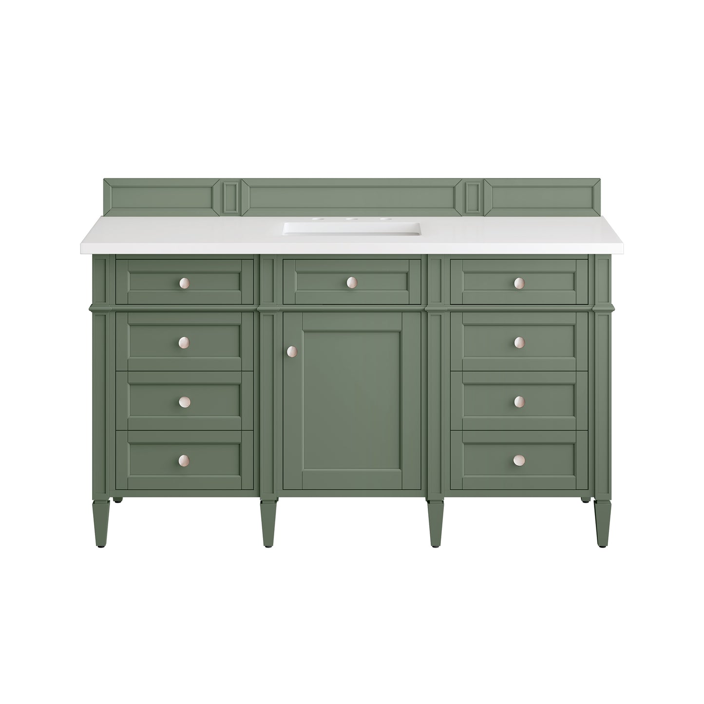 Brittany 60" Single Vanity, Smokey Celadon w/ 3 CM White Zeus Top