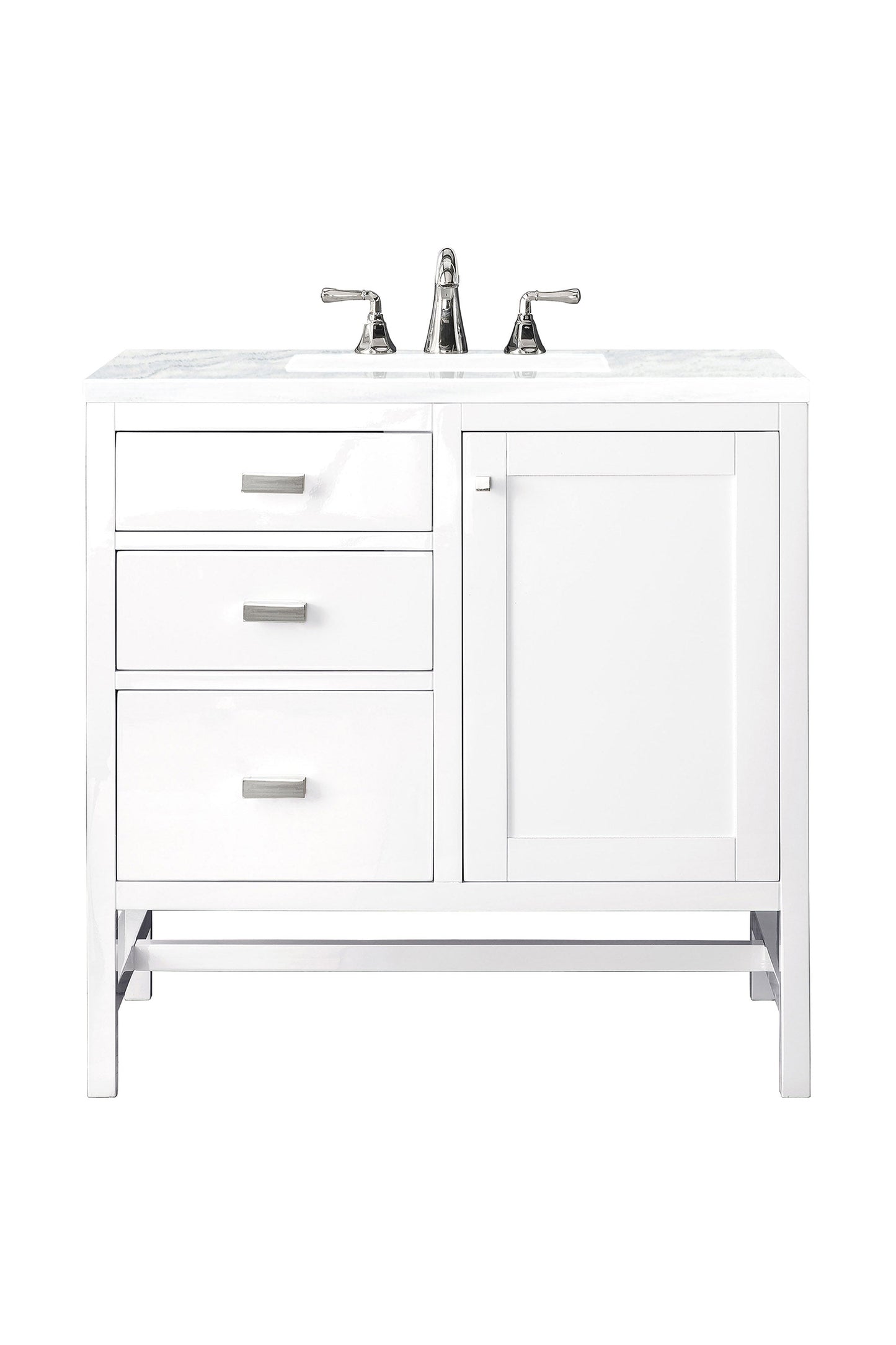 Addison 36" Single Vanity, Glossy White w/ 3 CM Arctic Fall Solid Surface Top