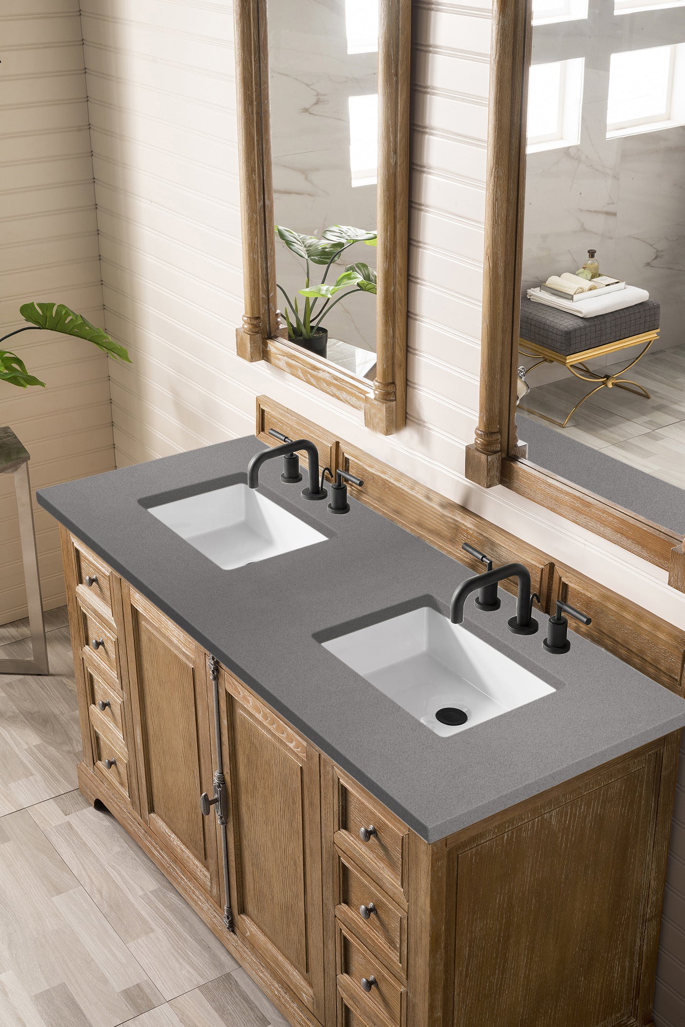 Providence 60" Double Vanity, Driftwood w/ 3 CM Grey Expo Quartz Top