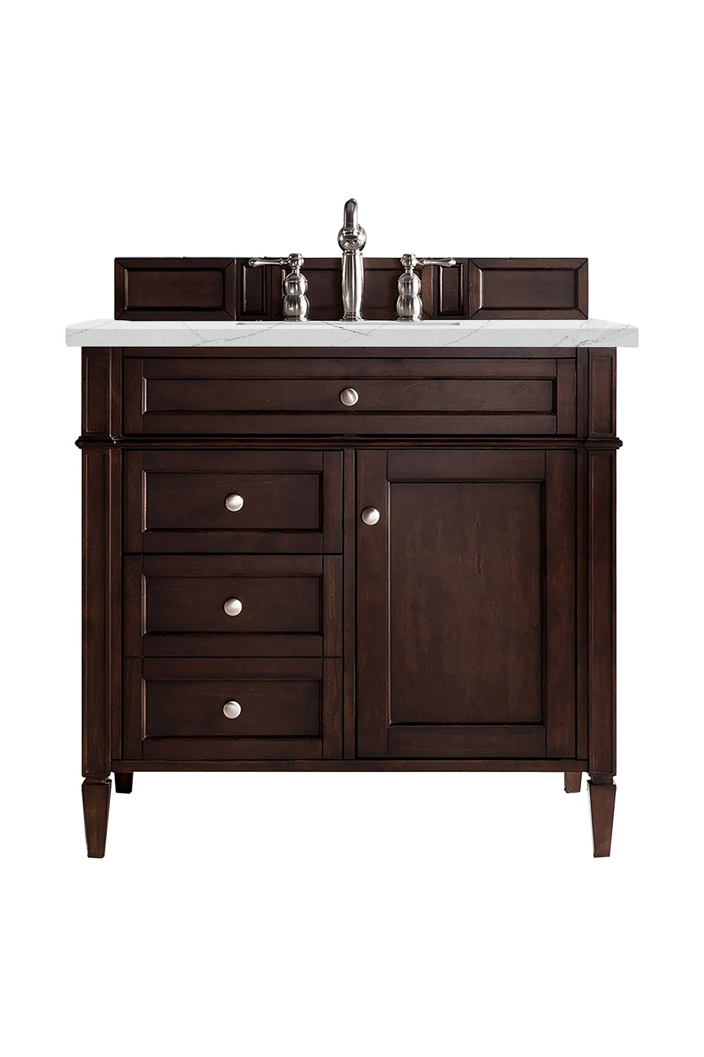 Brittany 36" Single Vanity, Burnished Mahogany w/ 3 CM Ethereal Noctis Quartz Top