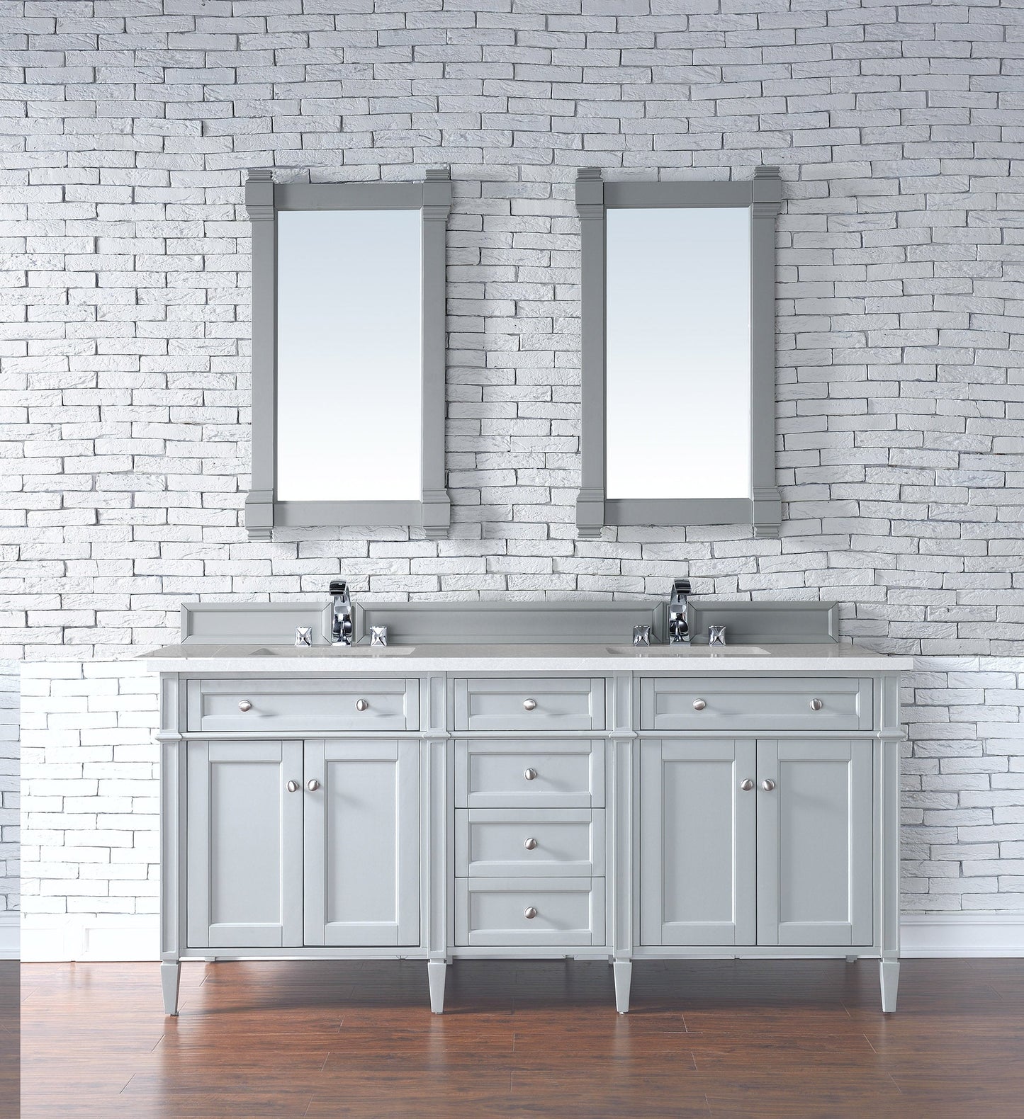 Brittany 72" Double Vanity, Urban Gray w/ 3 CM Eternal Serena Quartz Top