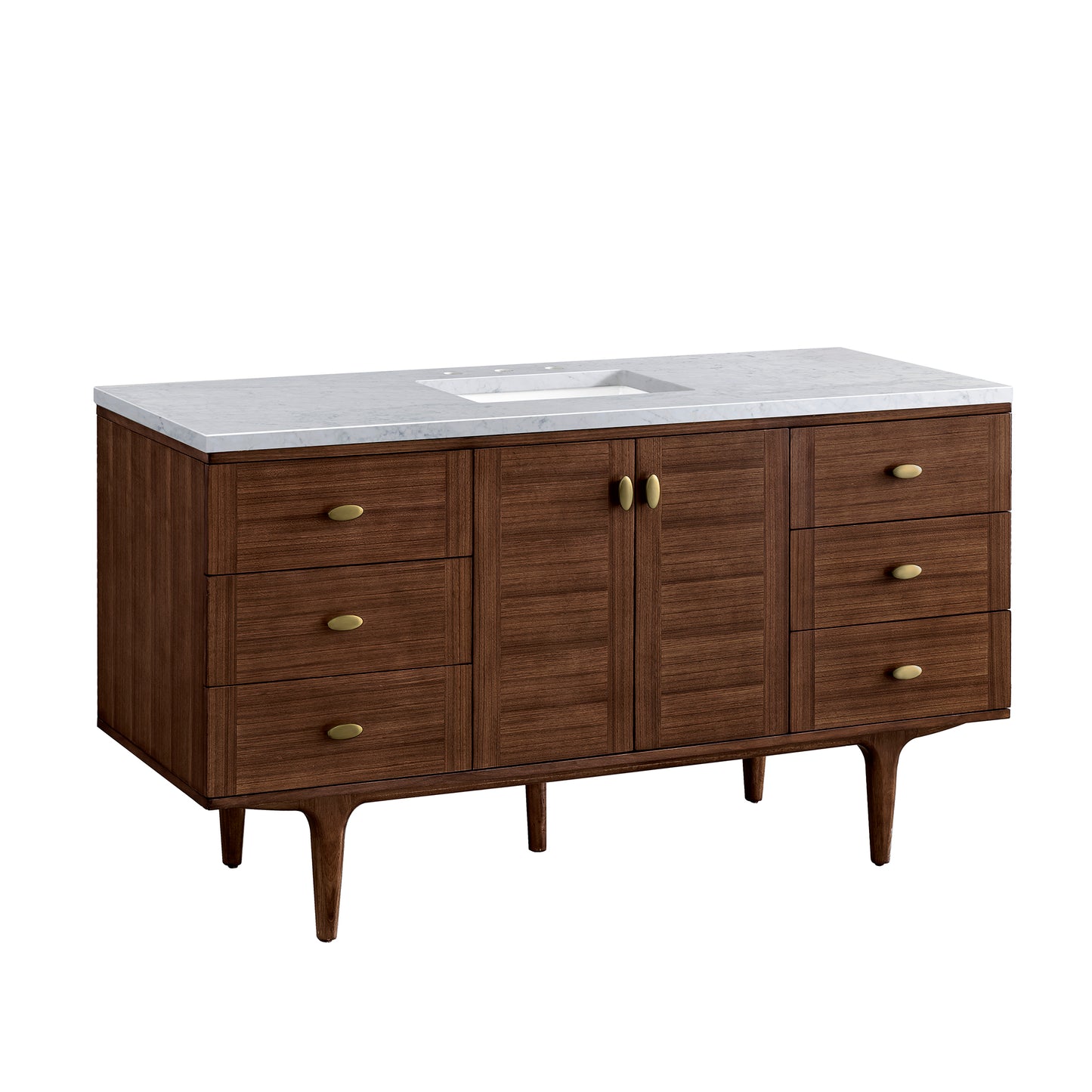 Amberly 60" Single Vanity, Mid-Century Walnut w/ 3 CM Carrara Marble Top