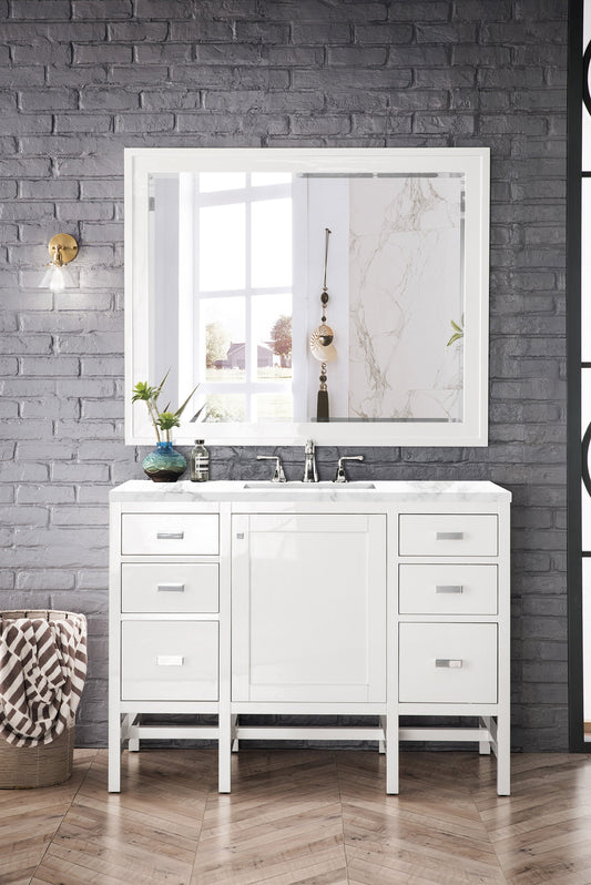 Addison 48" Single Vanity, Glossy White w/ 3 CM Carrara White Top