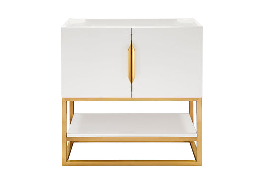 Columbia 31.5" Single Vanity Cabinet, Glossy White, Radiant Gold