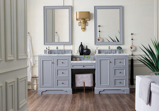 De Soto 82" Double Vanity Set, Silver Gray w/ 3 CM Carrara Marble Top