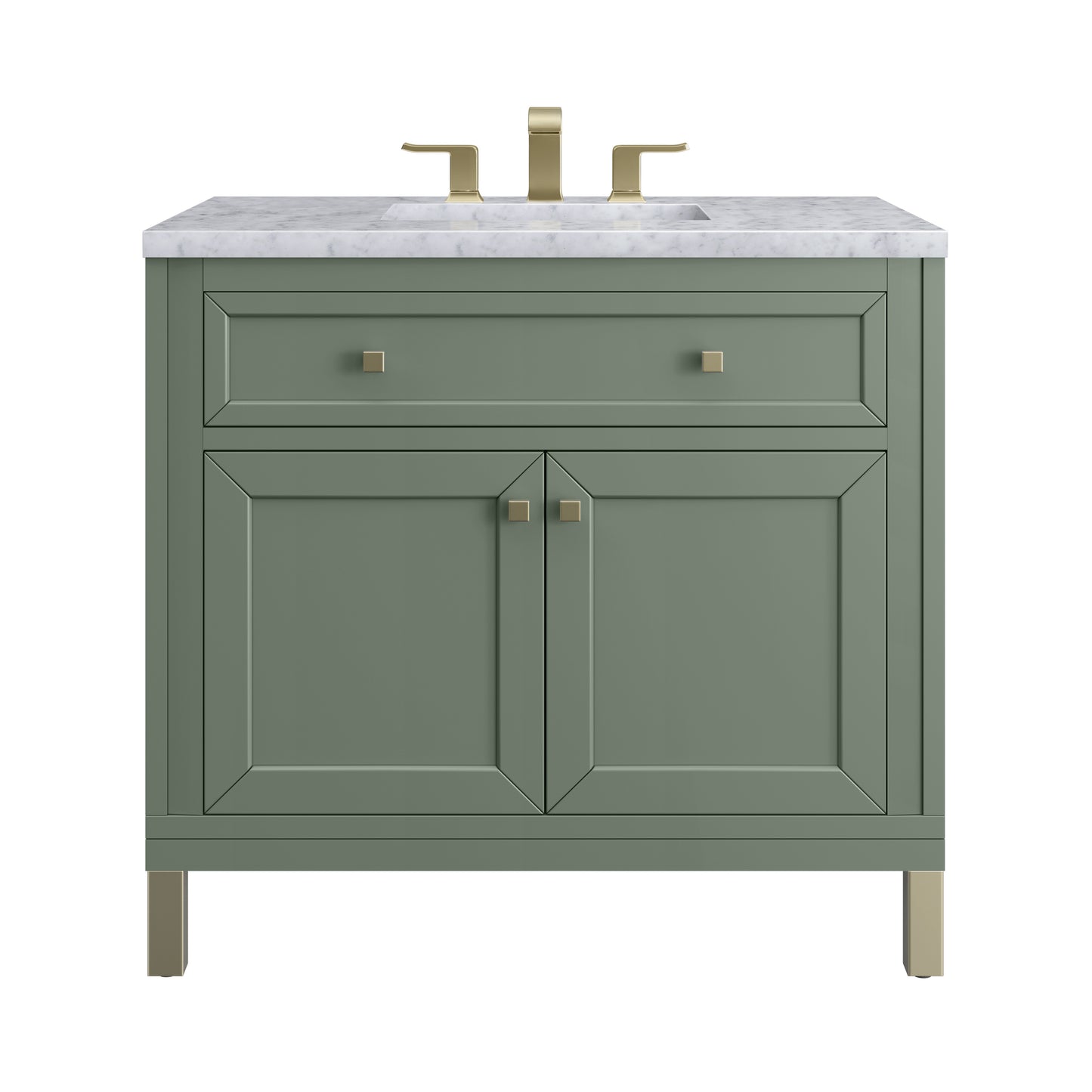 Chicago 36" Single Vanity, Smokey Celadon w/ 3 CM Carrara Marble Top