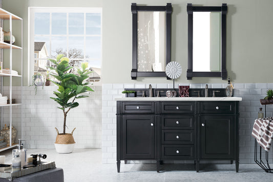 Brittany 60" Double Vanity, Black Onyx w/ 3 CM Ethereal Noctis Quartz Top