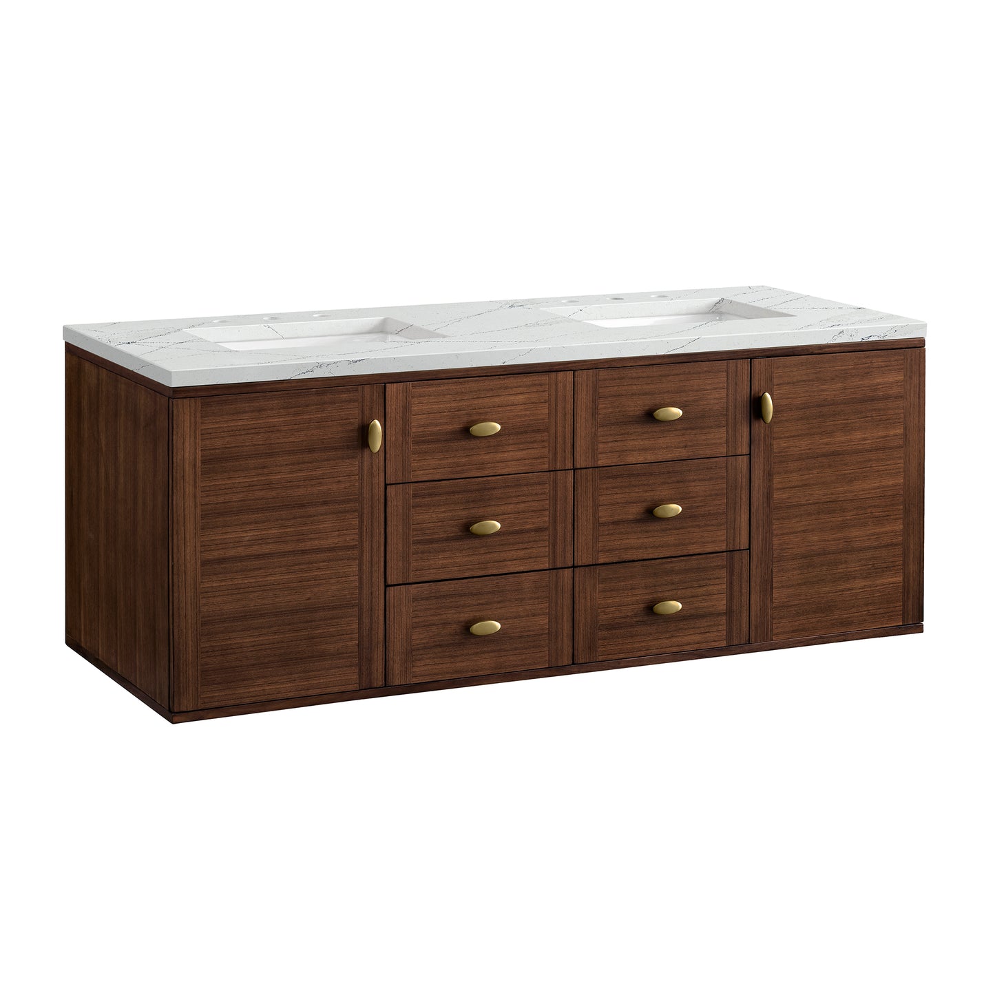 Amberly 60" Double Vanity, Mid-Century Walnut w/ 3 CM Ethereal Noctis Top