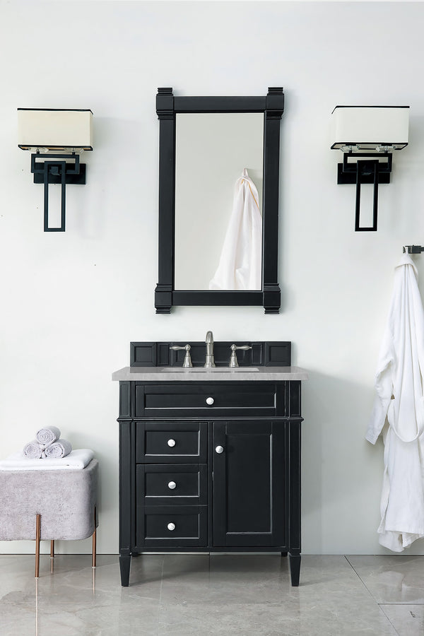 Brittany 30 Single Vanity, Black Onyx, w/ 3 CM Eternal Serena Quartz Top