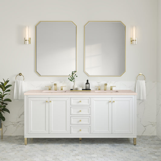 Chicago 72" Double Vanity, Glossy White w/ 3 CM Eternal Marfil Top