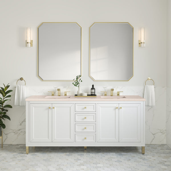 Chicago 72 Double Vanity, Glossy White w/ 3 CM Eternal Marfil Top