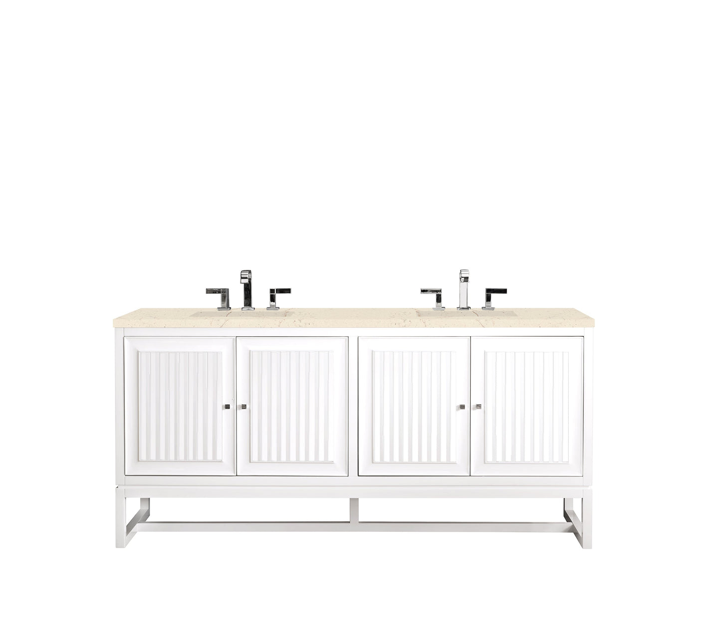 Athens 72" Double Vanity, Glossy White w/ 3 CM Eternal Marfil Top