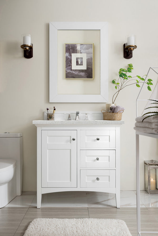 Palisades 36 Single Vanity, Bright White w/ 3 CM Eternal Jasmine Pearl Quartz Top