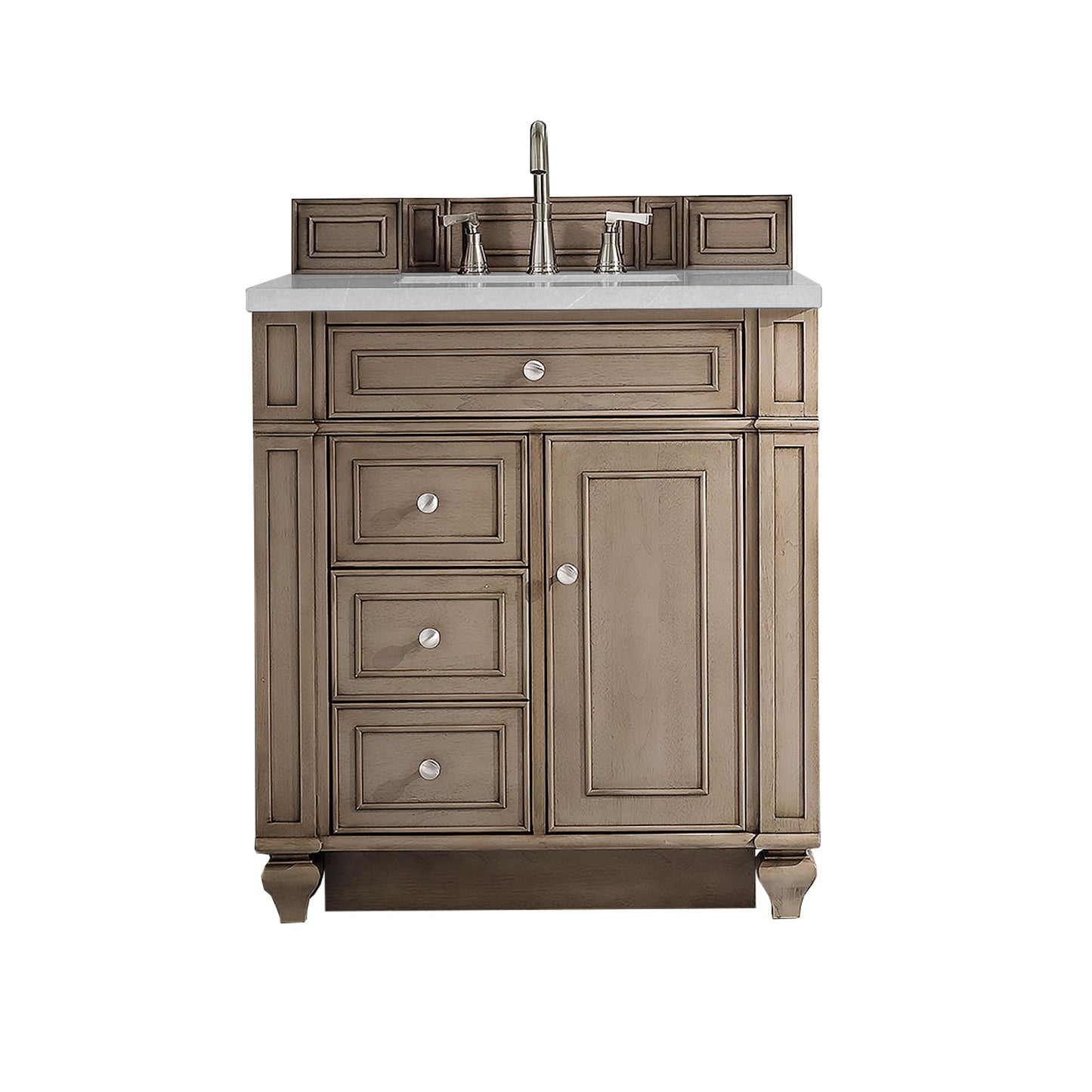 Bristol 30" Single Vanity, Whitewashed Walnut w/ 3 CM Eternal Serena Quartz Top